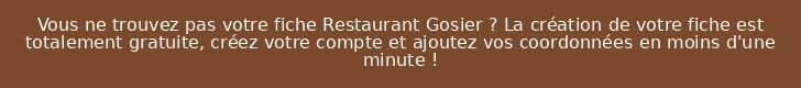 Vous ne trouvez pas votre fiche Restaurant Gosier ? La création de votre fiche est totalement gratuite, créez votre compte et ajoutez vos coordonnées en moins d'une minute !