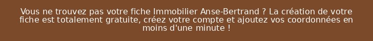 Vous ne trouvez pas votre fiche Immobilier Anse-Bertrand ? La création de votre fiche est totalement gratuite, créez votre compte et ajoutez vos coordonnées en moins d'une minute !