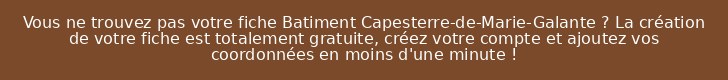 Vous ne trouvez pas votre fiche Batiment Capesterre-de-Marie-Galante ? La création de votre fiche est totalement gratuite, créez votre compte et ajoutez vos coordonnées en moins d'une minute !
