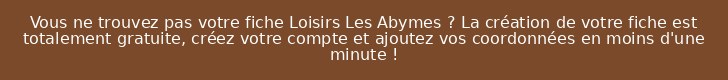 Vous ne trouvez pas votre fiche Loisirs Les Abymes ? La création de votre fiche est totalement gratuite, créez votre compte et ajoutez vos coordonnées en moins d'une minute !