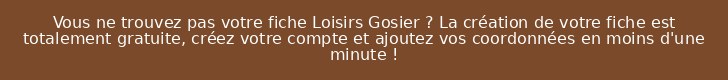 Vous ne trouvez pas votre fiche Loisirs Gosier ? La création de votre fiche est totalement gratuite, créez votre compte et ajoutez vos coordonnées en moins d'une minute !