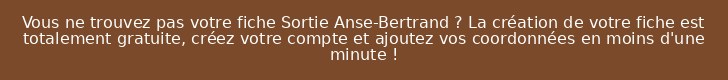 Vous ne trouvez pas votre fiche Sortie Anse-Bertrand ? La création de votre fiche est totalement gratuite, créez votre compte et ajoutez vos coordonnées en moins d'une minute !