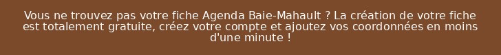 Vous ne trouvez pas votre fiche Agenda Baie-Mahault ? La création de votre fiche est totalement gratuite, créez votre compte et ajoutez vos coordonnées en moins d'une minute !