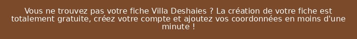 Vous ne trouvez pas votre fiche Villa Deshaies ? La création de votre fiche est totalement gratuite, créez votre compte et ajoutez vos coordonnées en moins d'une minute !