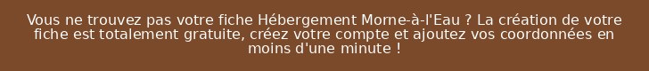 Vous ne trouvez pas votre fiche Hébergement Morne-à-l'Eau ? La création de votre fiche est totalement gratuite, créez votre compte et ajoutez vos coordonnées en moins d'une minute !
