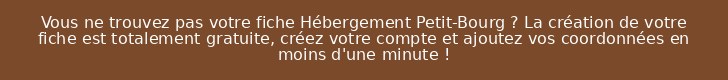 Vous ne trouvez pas votre fiche Hébergement Petit-Bourg ? La création de votre fiche est totalement gratuite, créez votre compte et ajoutez vos coordonnées en moins d'une minute !