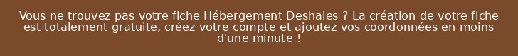Vous ne trouvez pas votre fiche Hébergement Deshaies ? La création de votre fiche est totalement gratuite, créez votre compte et ajoutez vos coordonnées en moins d'une minute !