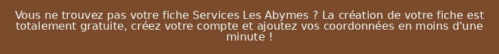 Vous ne trouvez pas votre fiche Services Les Abymes ? La création de votre fiche est totalement gratuite, créez votre compte et ajoutez vos coordonnées en moins d'une minute !