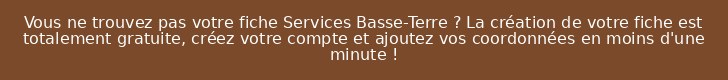 Vous ne trouvez pas votre fiche Services Basse-Terre ? La création de votre fiche est totalement gratuite, créez votre compte et ajoutez vos coordonnées en moins d'une minute !