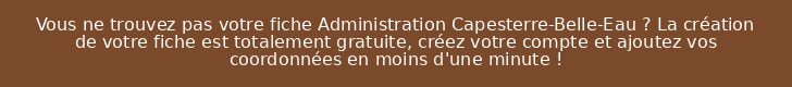 Vous ne trouvez pas votre fiche Administration Capesterre-Belle-Eau ? La création de votre fiche est totalement gratuite, créez votre compte et ajoutez vos coordonnées en moins d'une minute !
