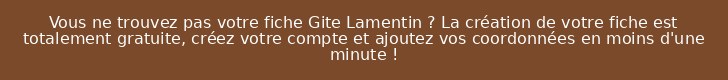 Vous ne trouvez pas votre fiche Gite Lamentin ? La création de votre fiche est totalement gratuite, créez votre compte et ajoutez vos coordonnées en moins d'une minute !